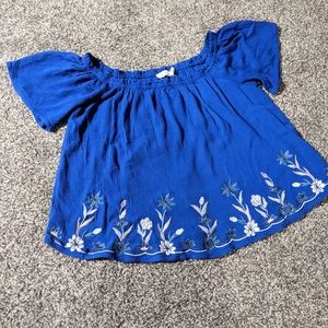 Blue Floral Embroidered Top